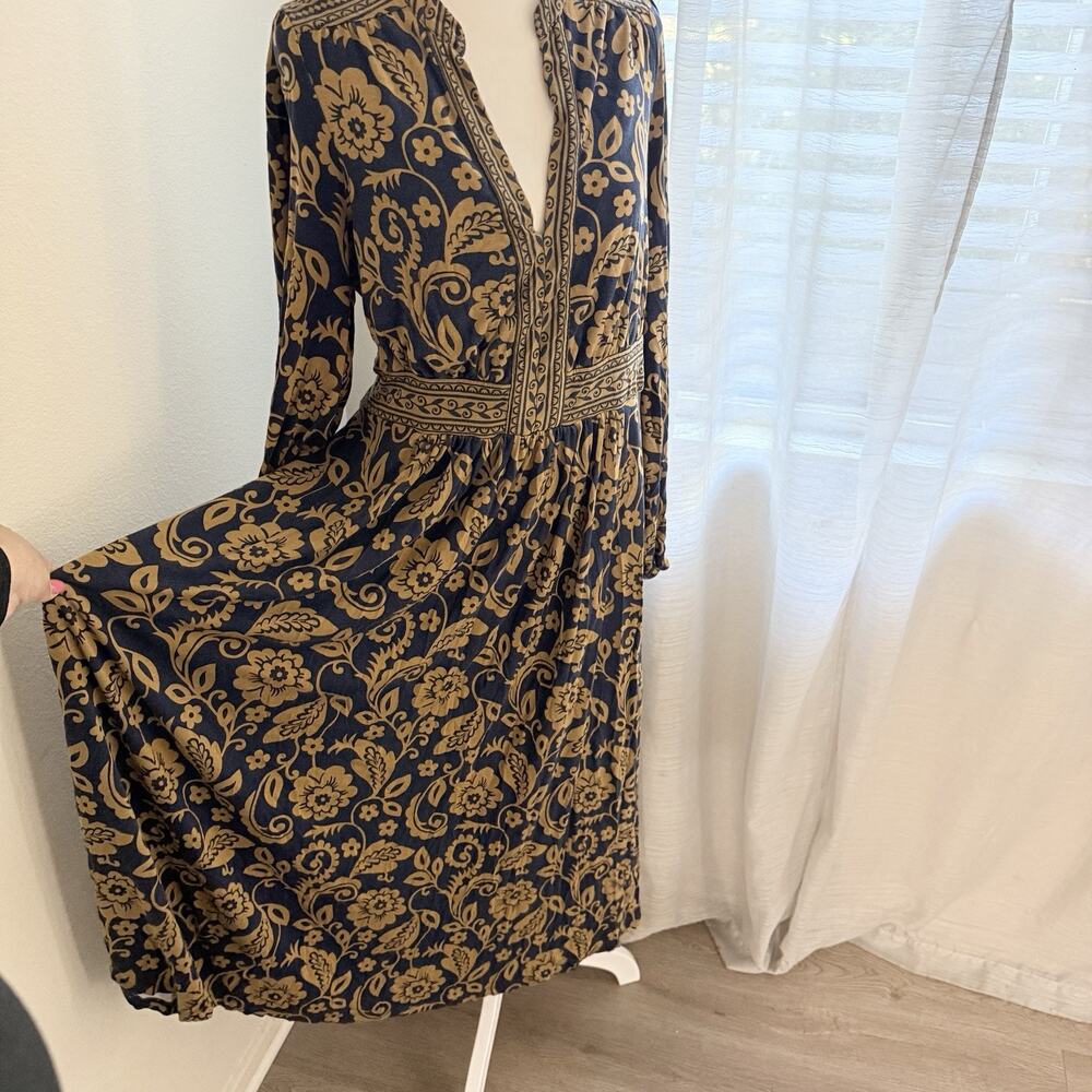 Boden Lily Midi Dress US 16-18R Navy Brown Floral Boho Jersey Fall Stretch - Picture 4 of 15